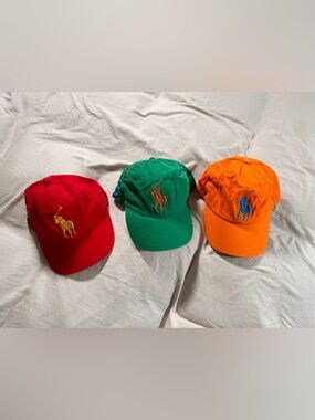 Polo Ralph Lauren Fragrances Big Pony Embroidered Snap Back Set Of 3 Hats Y2K